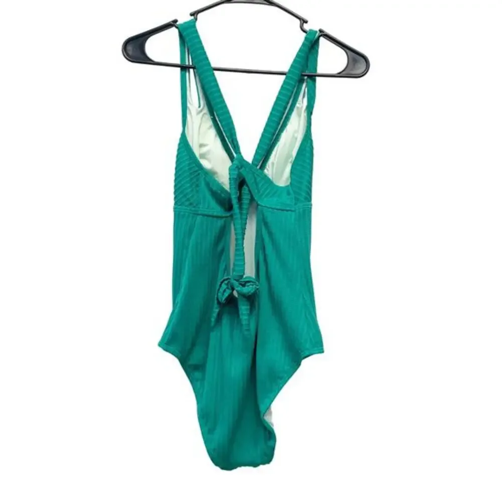 Cupshe Women's‎ Green Ribbed Green Cross Back One Piece Swimsuit Size Medium